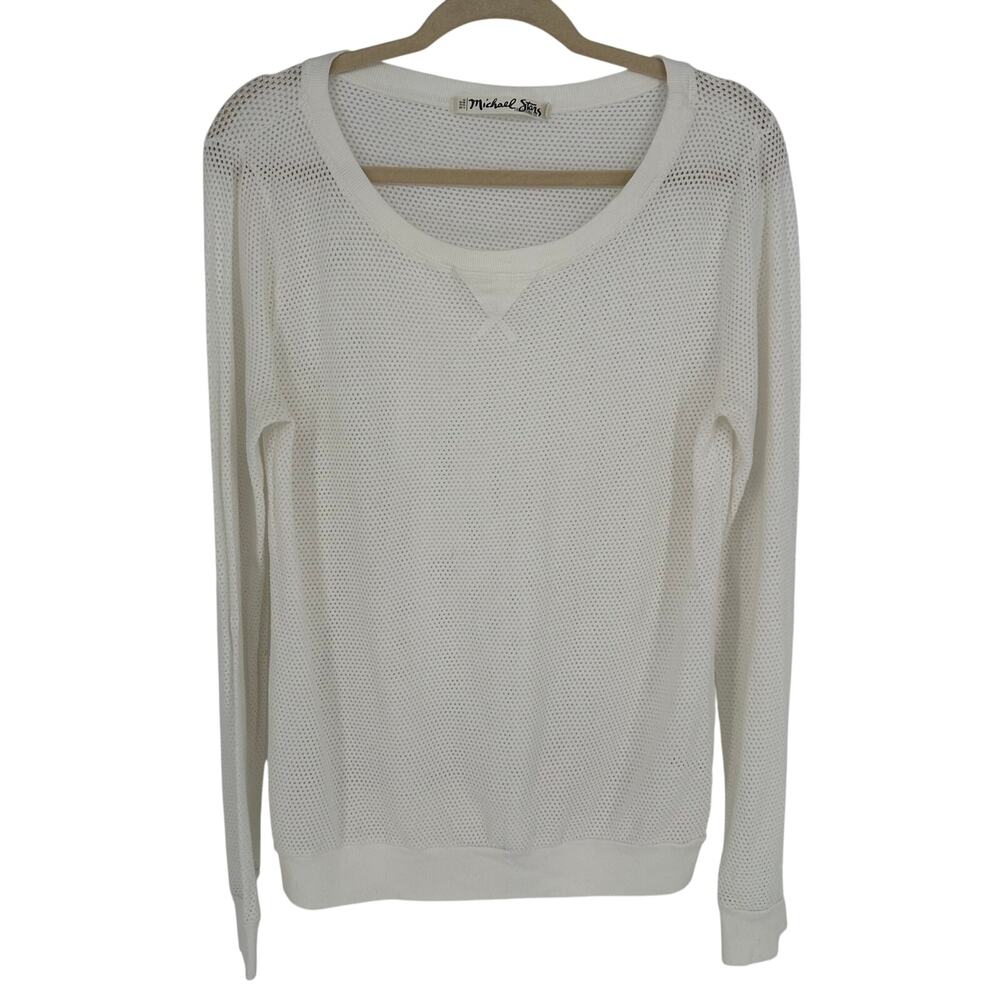 Michael Stars White Jersey Fishnet Sweater Long Sleeve Winter Comfort One Size